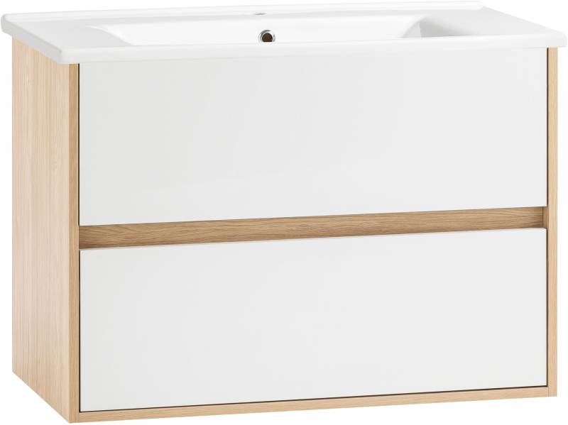Schildmeyer Waschtisch »Mali, Breite 85 cm«, Holzdekor mit fühlbarer Struktur, Keramikbecken von Schildmeyer