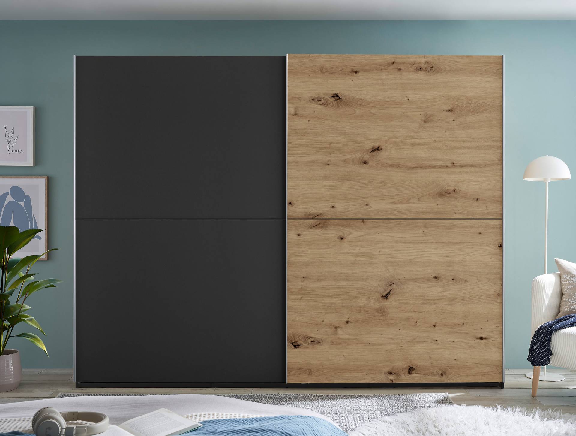 Schlafkontor Schwebetürenschrank »Mesio, 2-türiger Kleiderschrank, Schiebetürenschrank mit viel Stauraum«, inklusive Hoteleinteilungen aussen und Einlegeböden oben von Schlafkontor