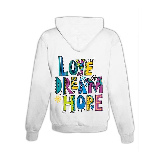 Schwesternuhr Hoodie mit Zipper Love, Dream, Hope Unisex von Schwesternuhr