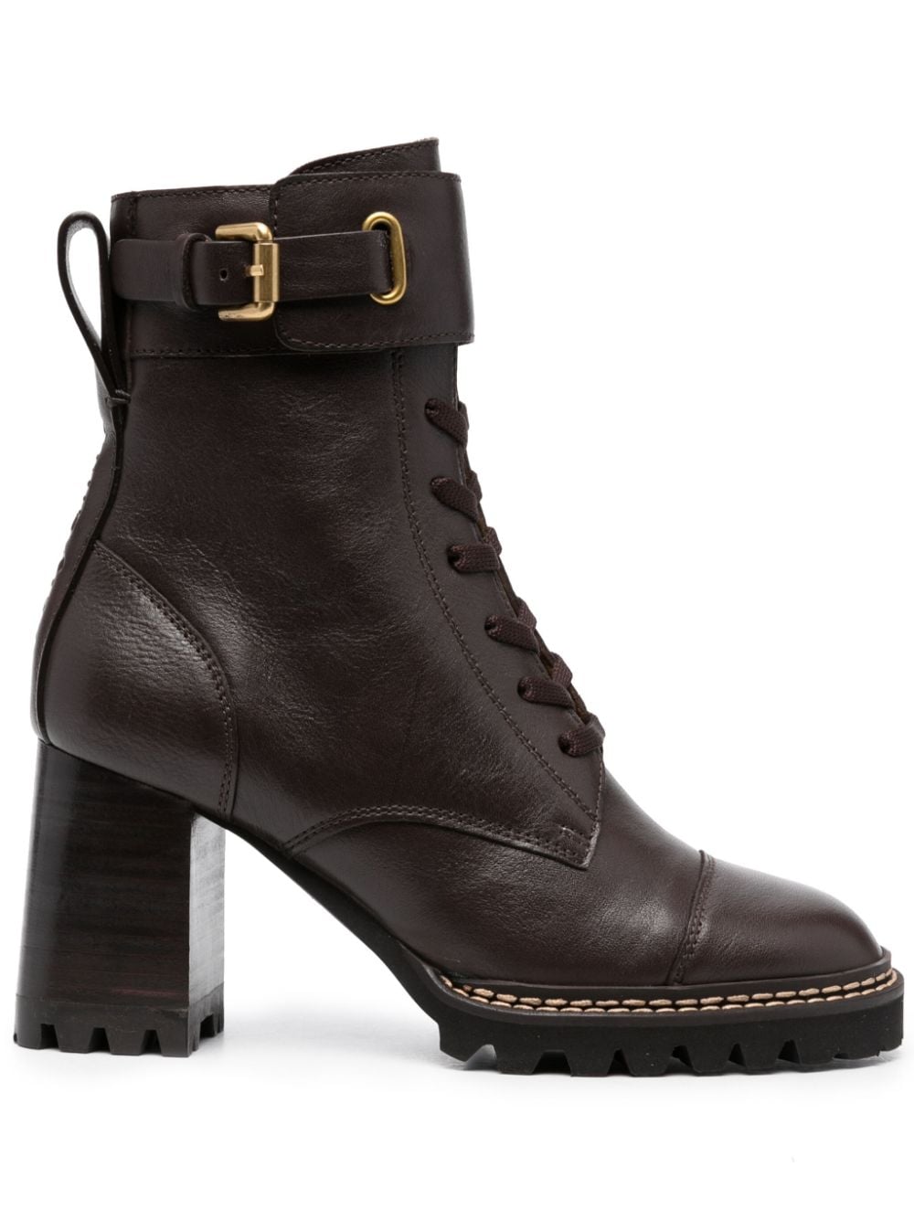 See by Chloé 80mm lace-up leather boots - Brown von See by Chloé