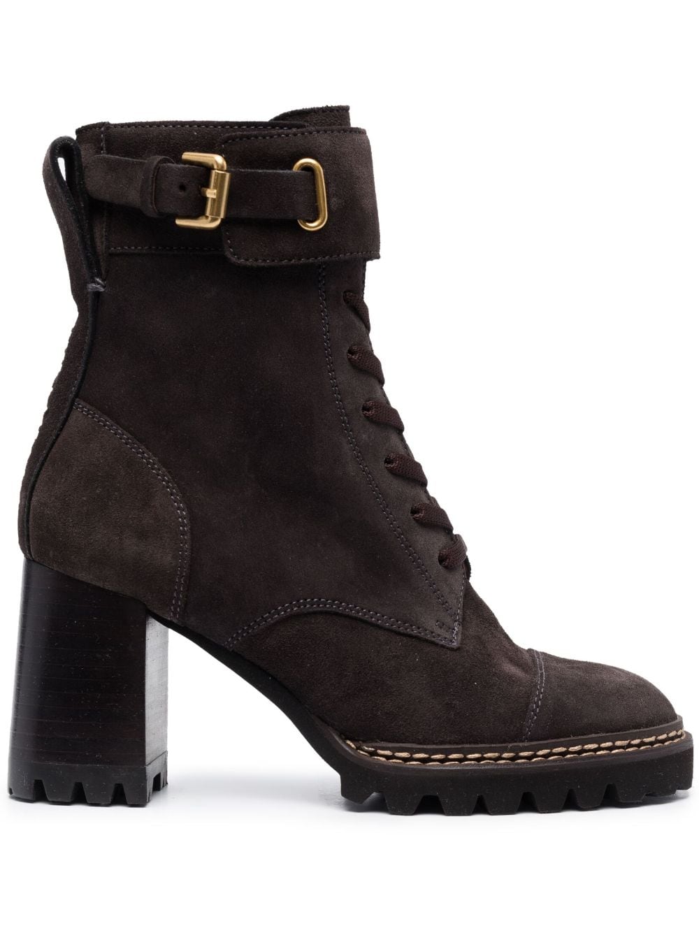 See by Chloé 80mm lace-up leather boots - Brown von See by Chloé