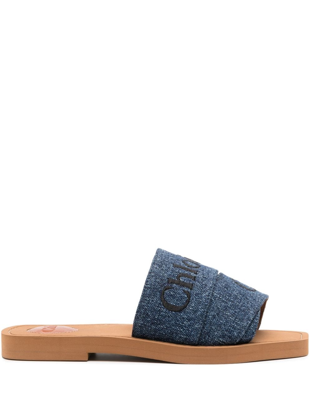 Chloé Woody logo-embroidered denim slides - Blue von Chloé