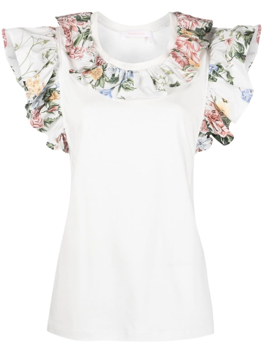 See by Chloé cotton floral-trim T-shirt - White von See by Chloé