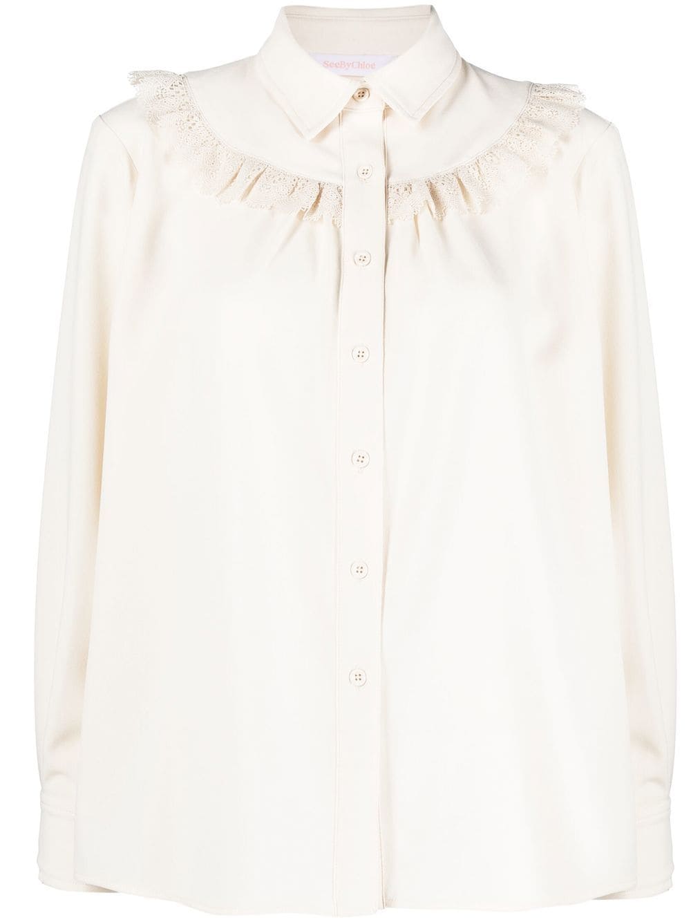 See by Chloé lace-trim button-up shirt - Neutrals von See by Chloé