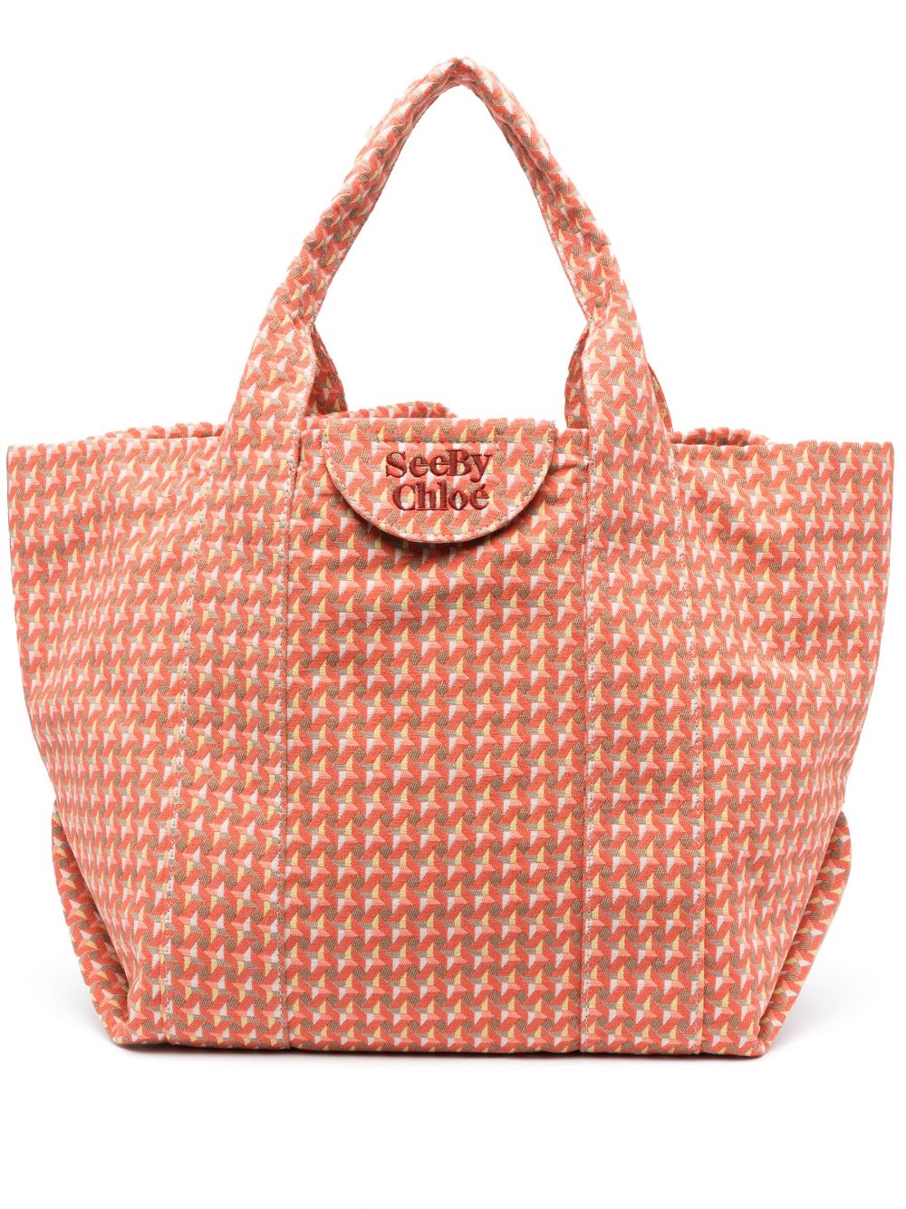 See by Chloé logo-embroidered graphic-print tote bag - Orange von See by Chloé