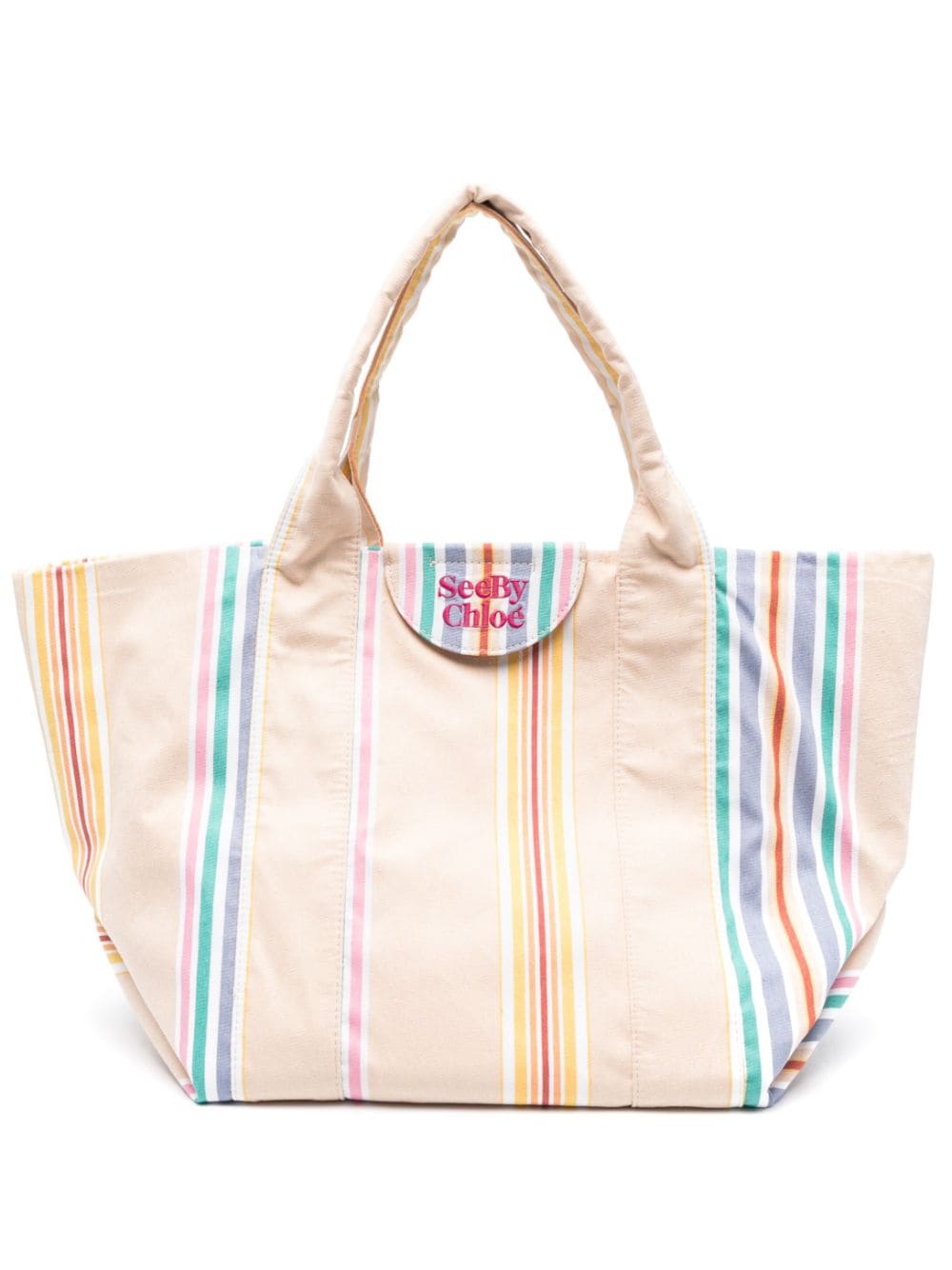 See by Chloé striped cotton tote bag - Neutrals von See by Chloé