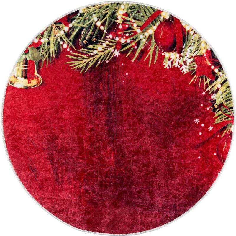 Sehrazat Teppich »Christmas 1225«, rund, 5 mm Höhe, Weihnachten, waschbar, Unterlage Weihnachtsbaum von Sehrazat