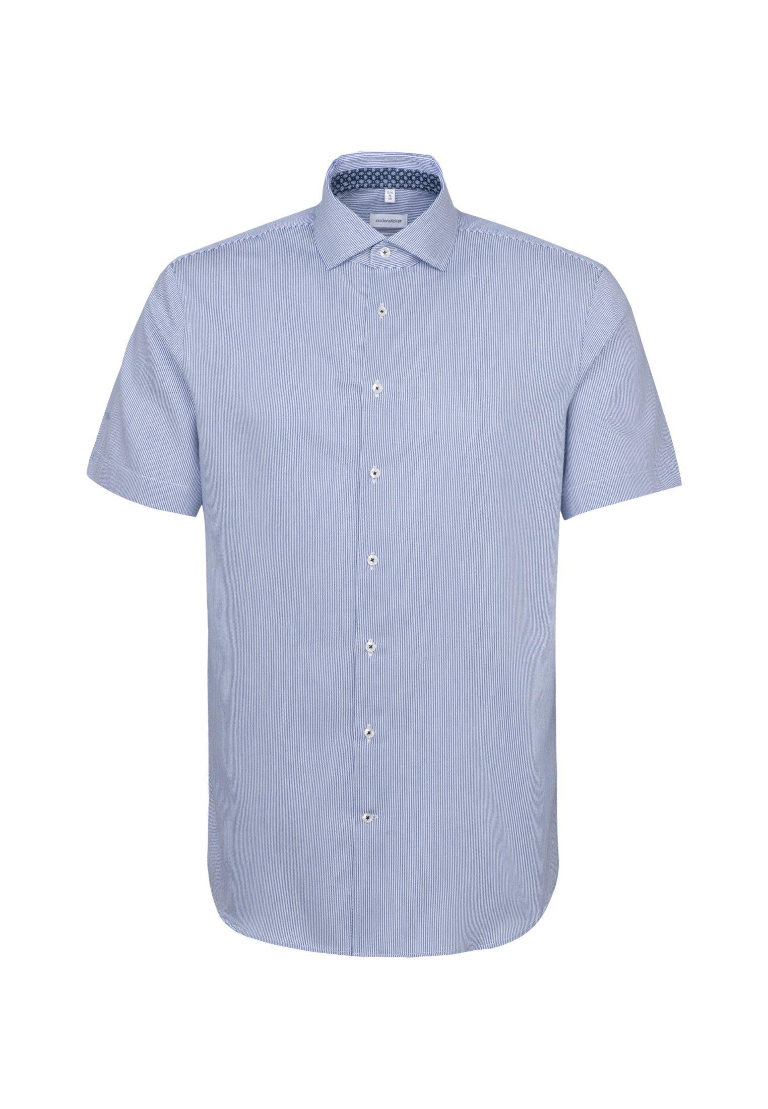 Business Hemd Shaped Fit Kurzarm Streifen Herren Blau 38 von Seidensticker
