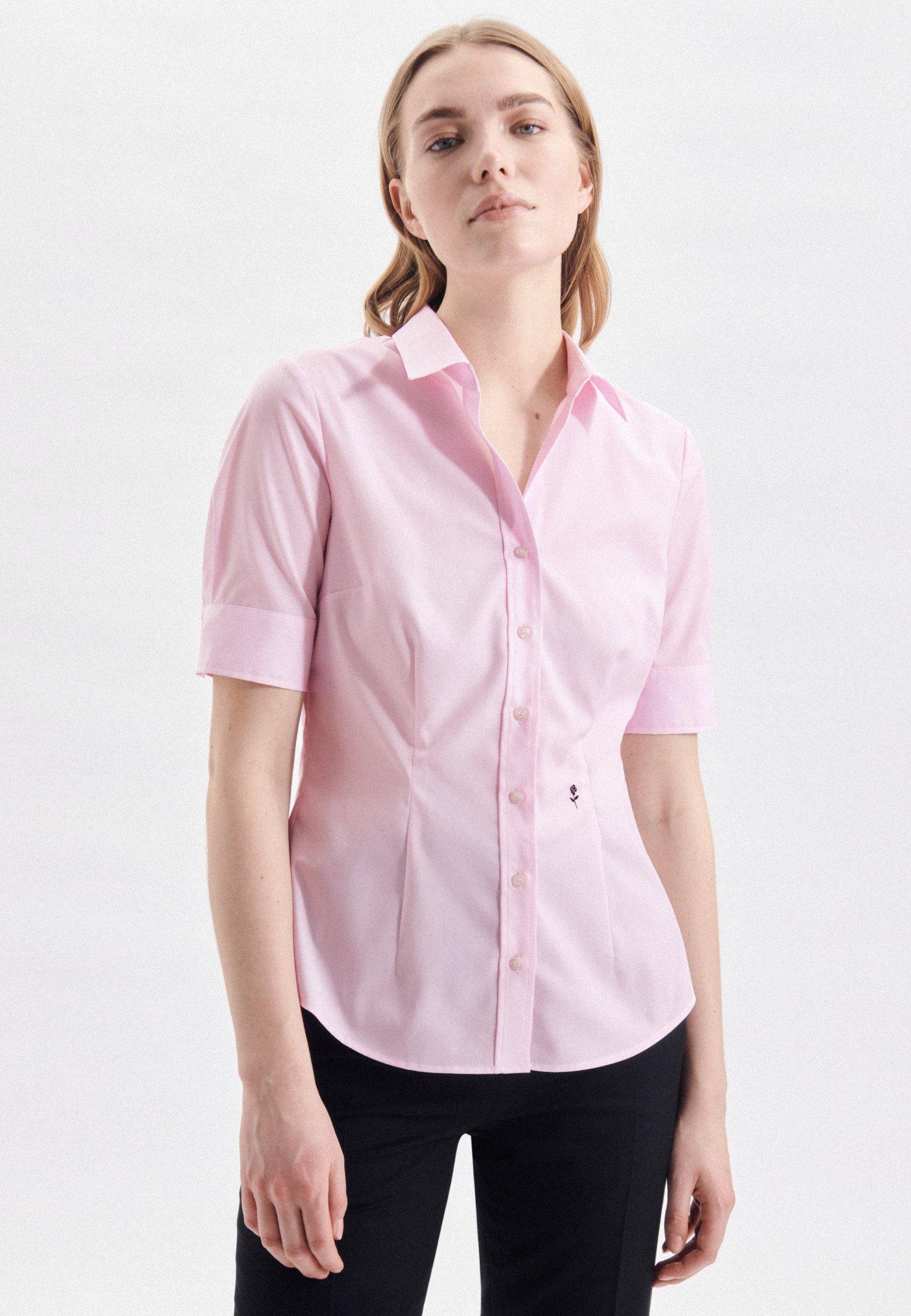 Hemdbluse Uni Kurzarm Kragen Damen Pink 32 von Seidensticker