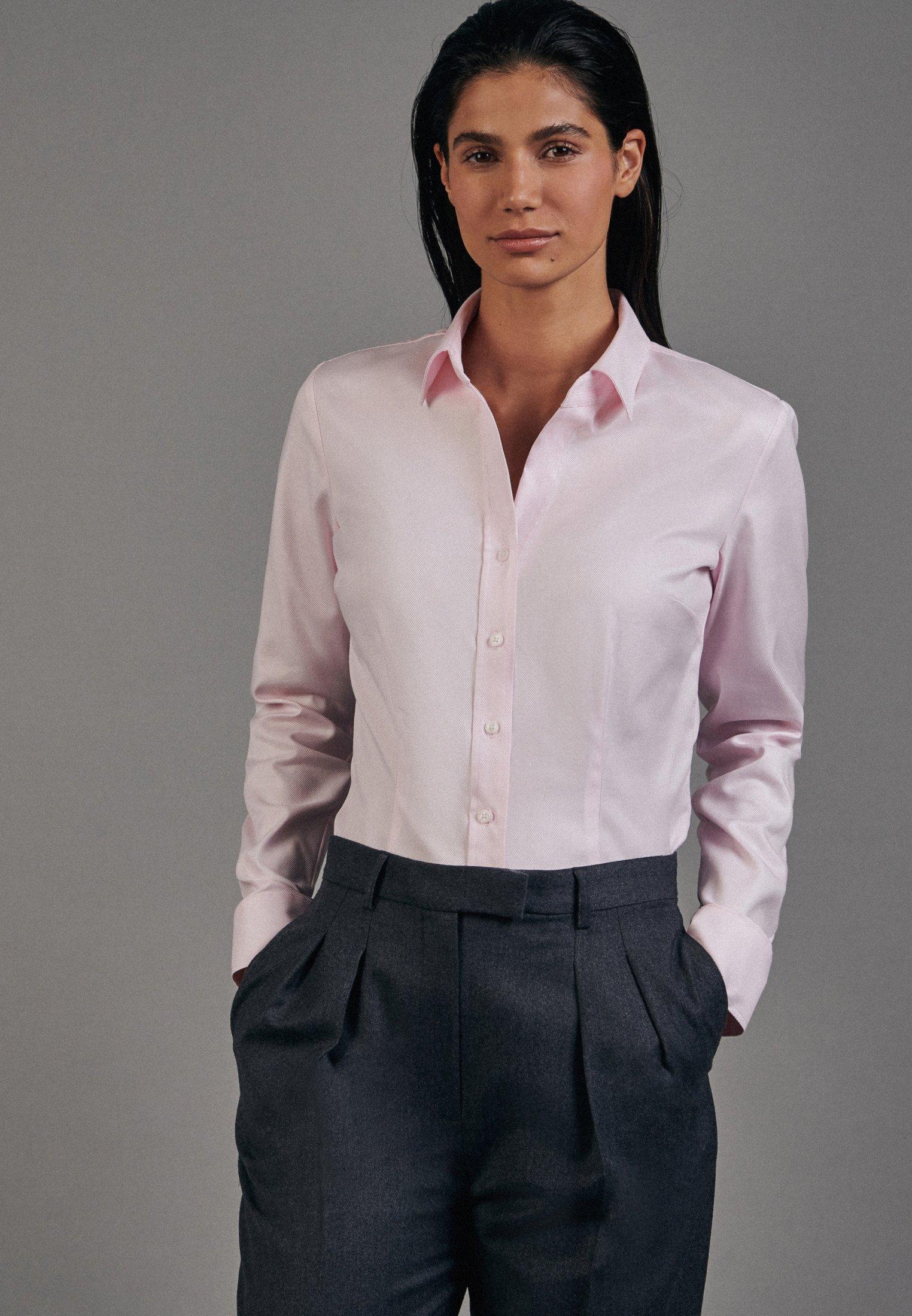 Hemdbluse Uni Langarm Kragen Damen Pink 48 von Seidensticker