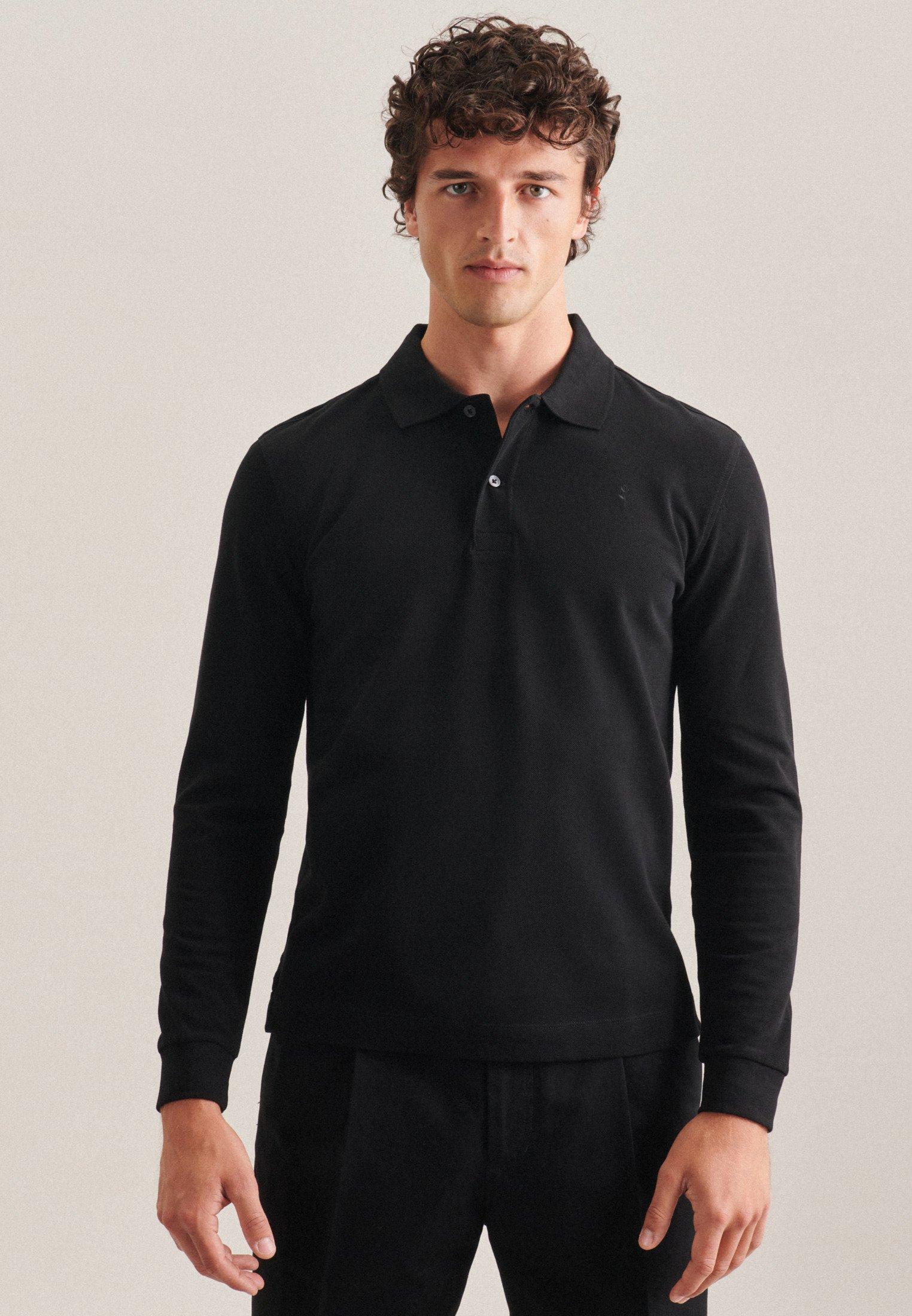 Polo-shirt Slim Fit Langarm Uni Herren Schwarz L von Seidensticker