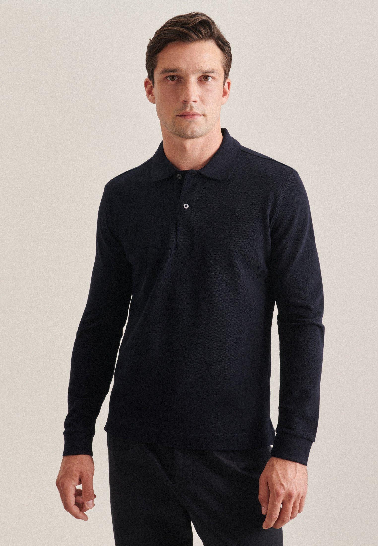 Polo-shirt Slim Fit Langarm Uni Herren Dunkelblau XL von Seidensticker
