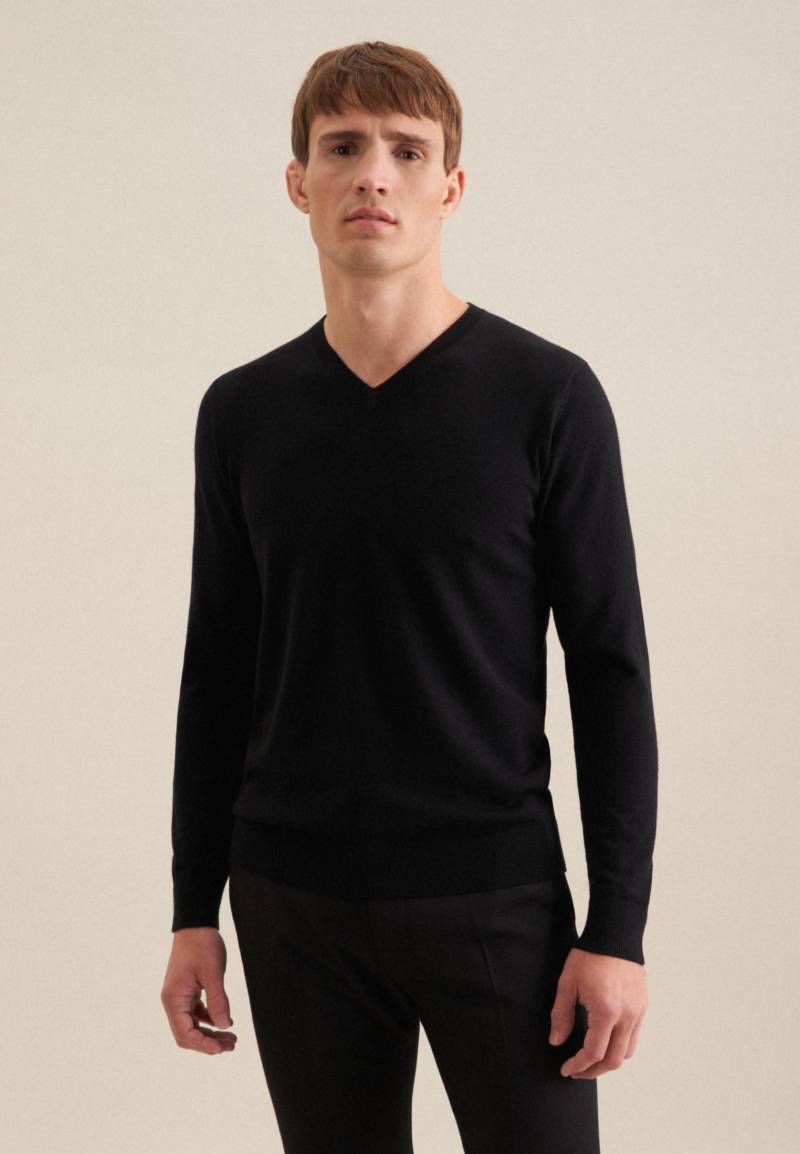 Pullover Regular Fit Langarm Uni Herren Schwarz XL von Seidensticker