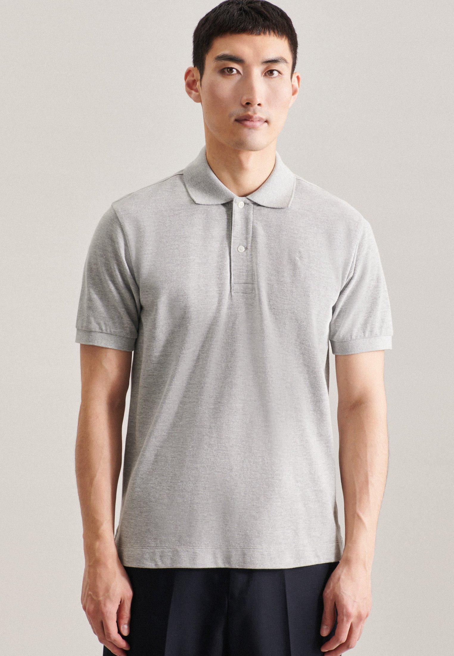 Polo-shirt Slim Fit Kurzarm Uni Herren Grau XL von Seidensticker