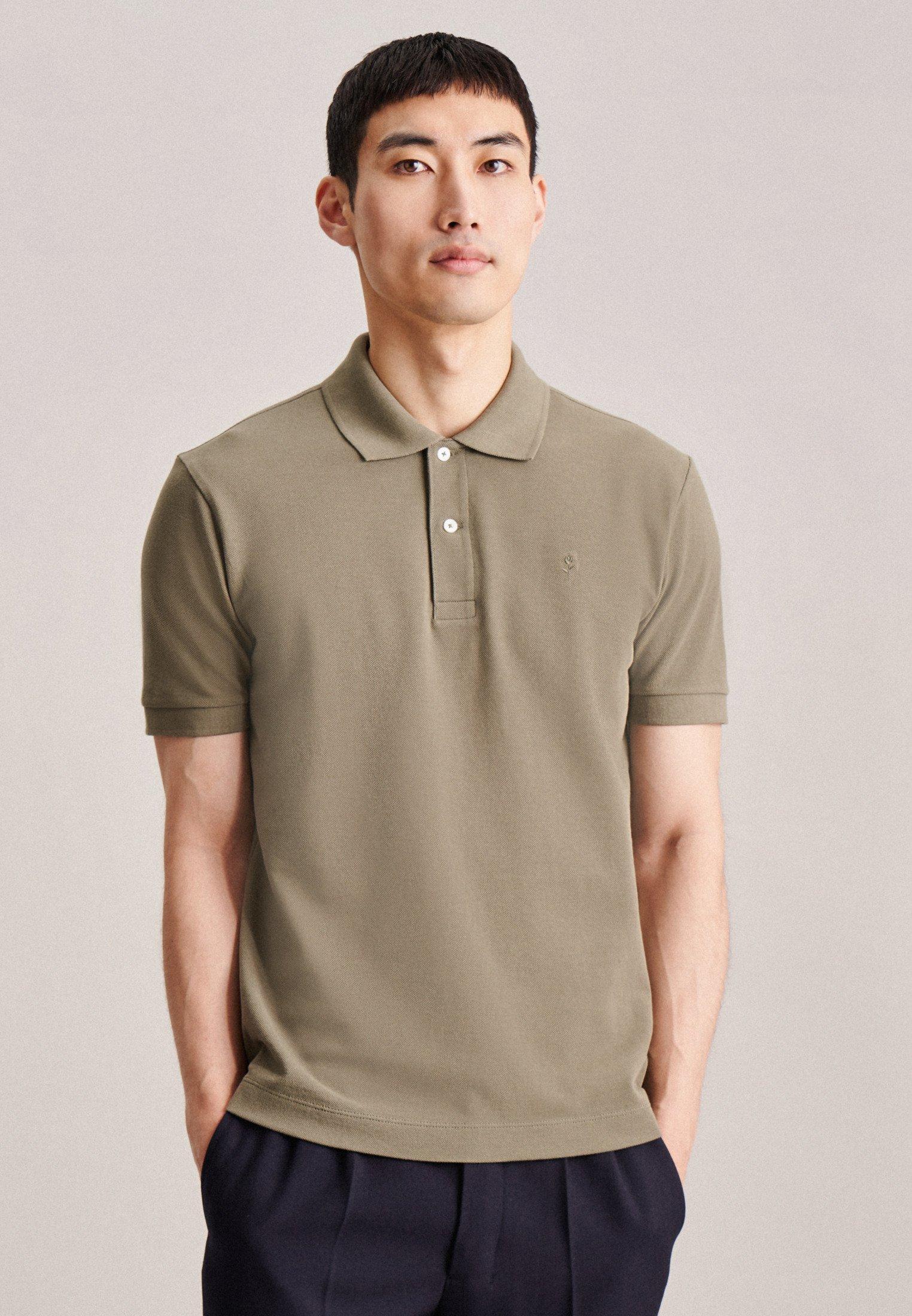 Polo-shirt Slim Fit Kurzarm Uni Herren Khaki XL von Seidensticker