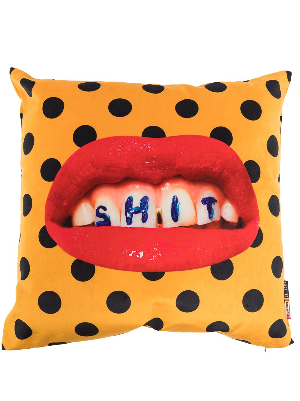 Seletti polka dot lip print cushion (50x50cm) - Yellow von Seletti