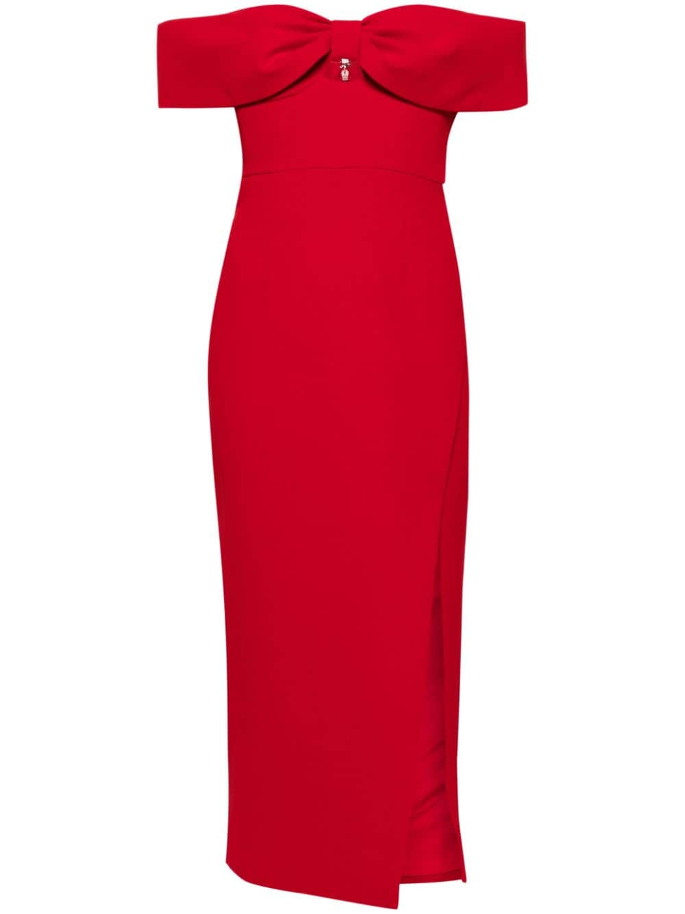 Self-Portrait bow-detail crepe midi dress - Red von Self-Portrait