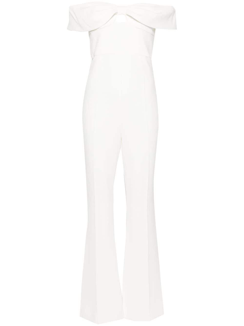 Self-Portrait bow-detailed off-shoulder jumpsuit - White von Self-Portrait