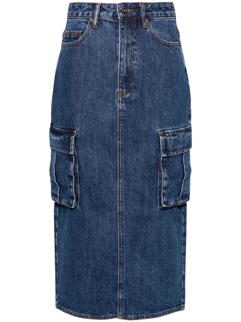 Self-Portrait cargo denim midi skirt - Blue von Self-Portrait