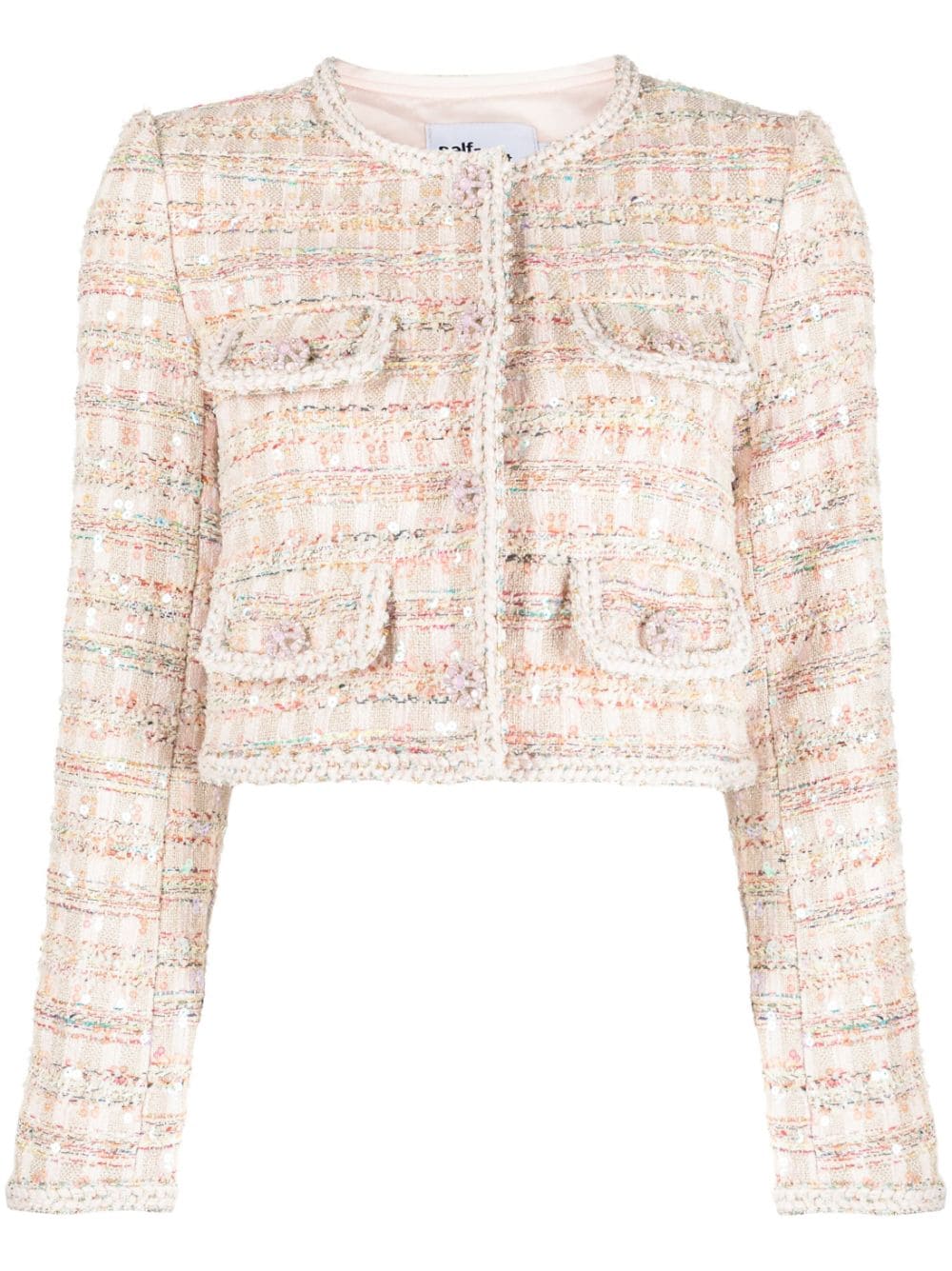 Self-Portrait cropped bouclé jacket - Pink von Self-Portrait