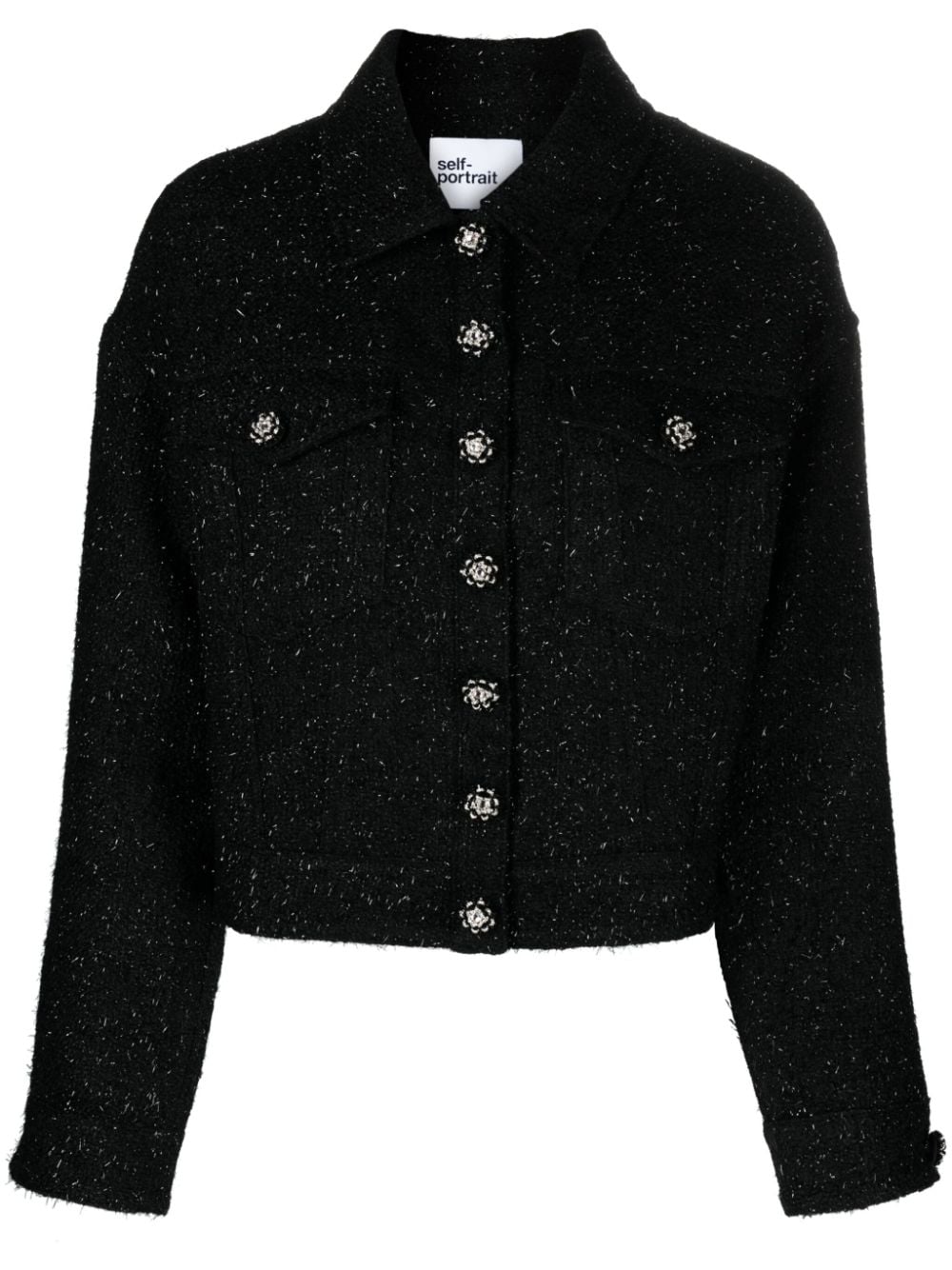 Self-Portrait cropped tweed jacket - Black von Self-Portrait