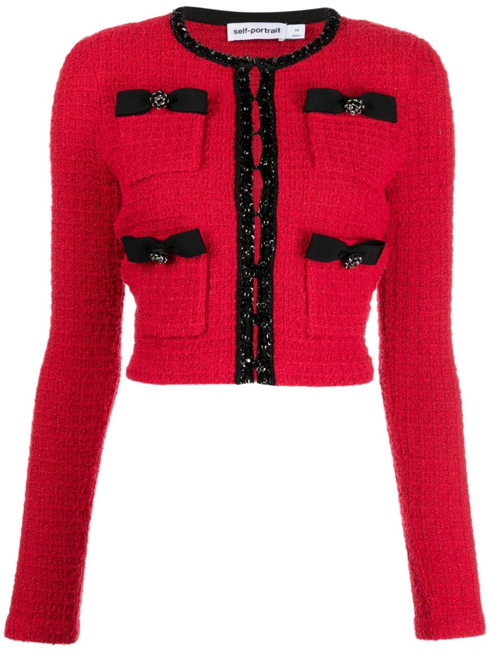 Self-Portrait crystal-embellished waffle-knit cardigan - Red von Self-Portrait