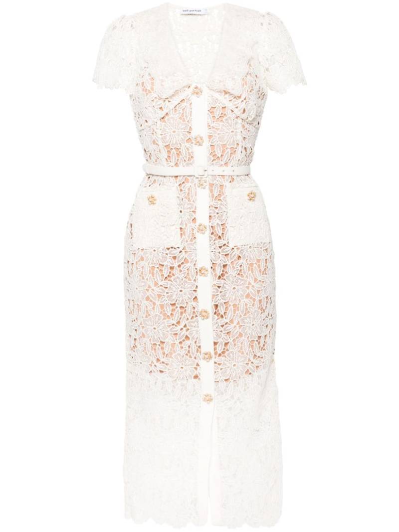 Self-Portrait floral-embroidered lace midi dress - Neutrals von Self-Portrait