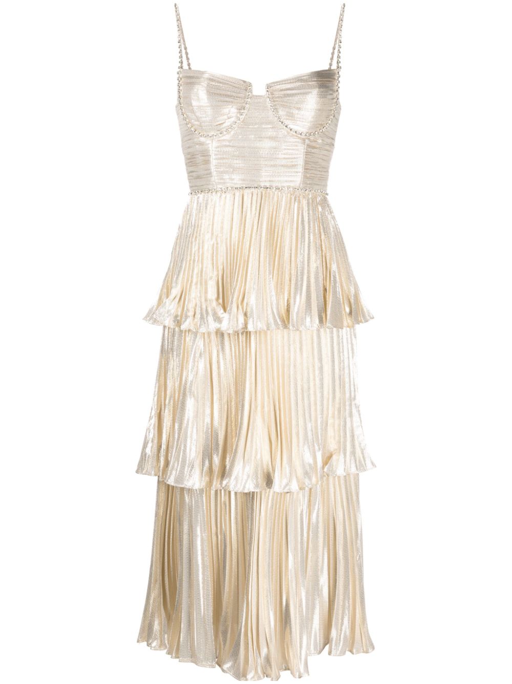 Self-Portrait metallic tiered midi dress - Gold von Self-Portrait