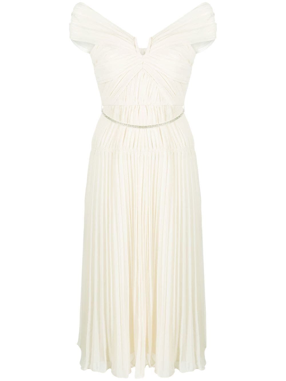 Self-Portrait off-shoulder pleated midi dress - Neutrals von Self-Portrait