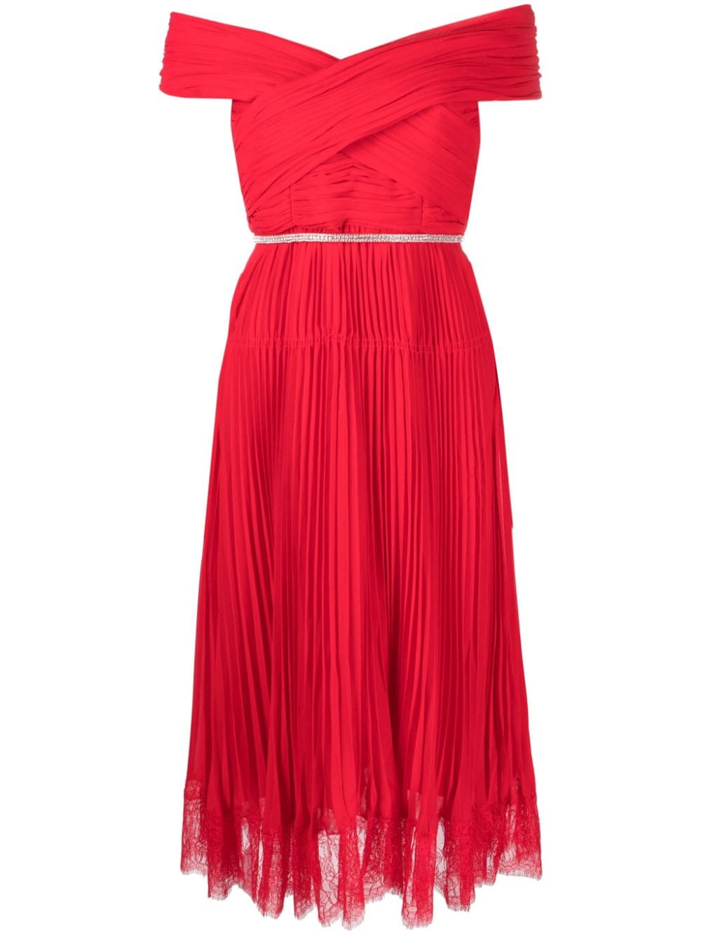 Self-Portrait off-shoulder pleated midi dress - Red von Self-Portrait