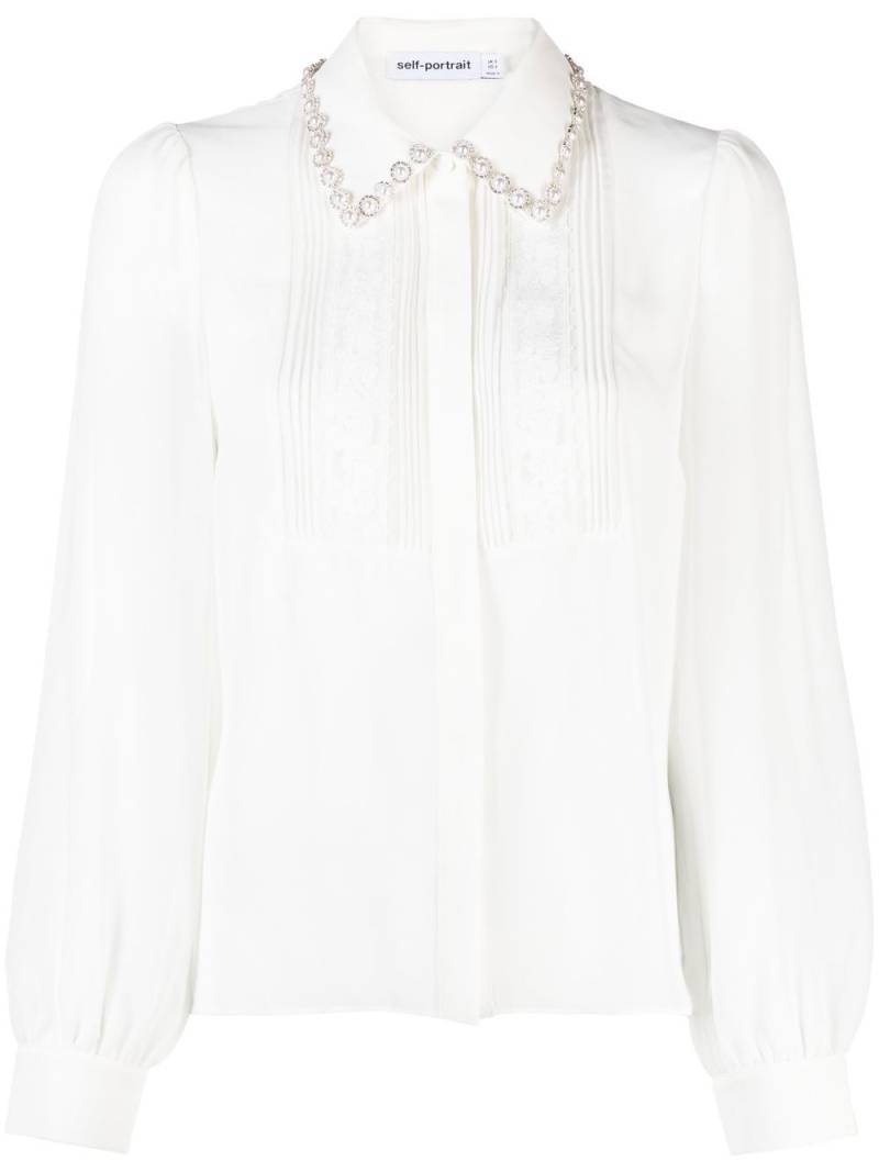 Self-Portrait pearl-embellished embroidered blouse - White von Self-Portrait