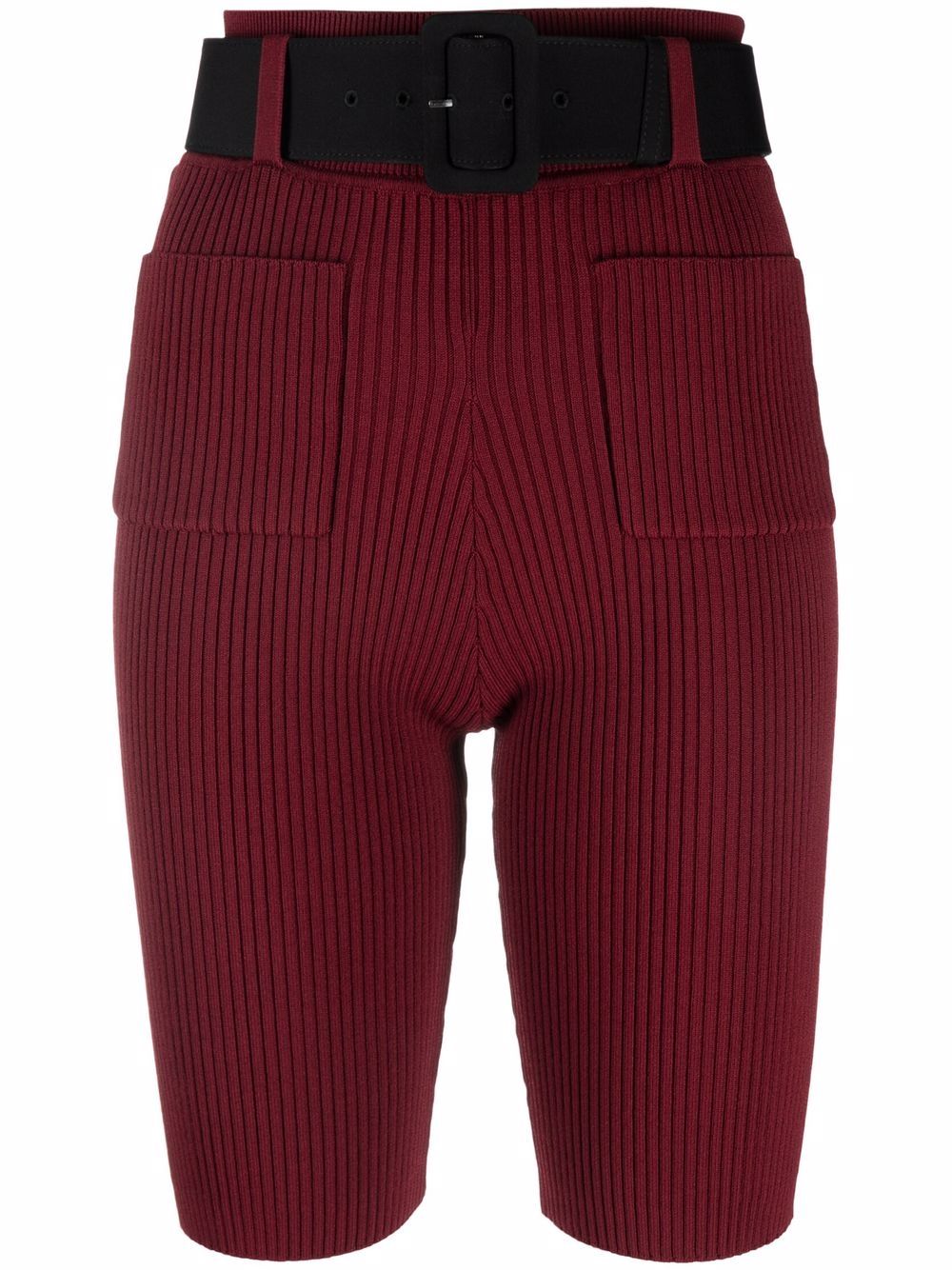 Self-Portrait ribbed-knit belted shorts - Red von Self-Portrait