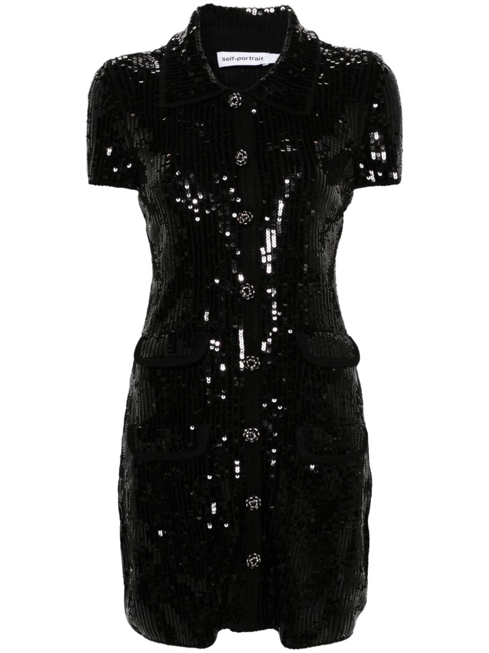 Self-Portrait sequin-embellished knitted minidress - Black von Self-Portrait