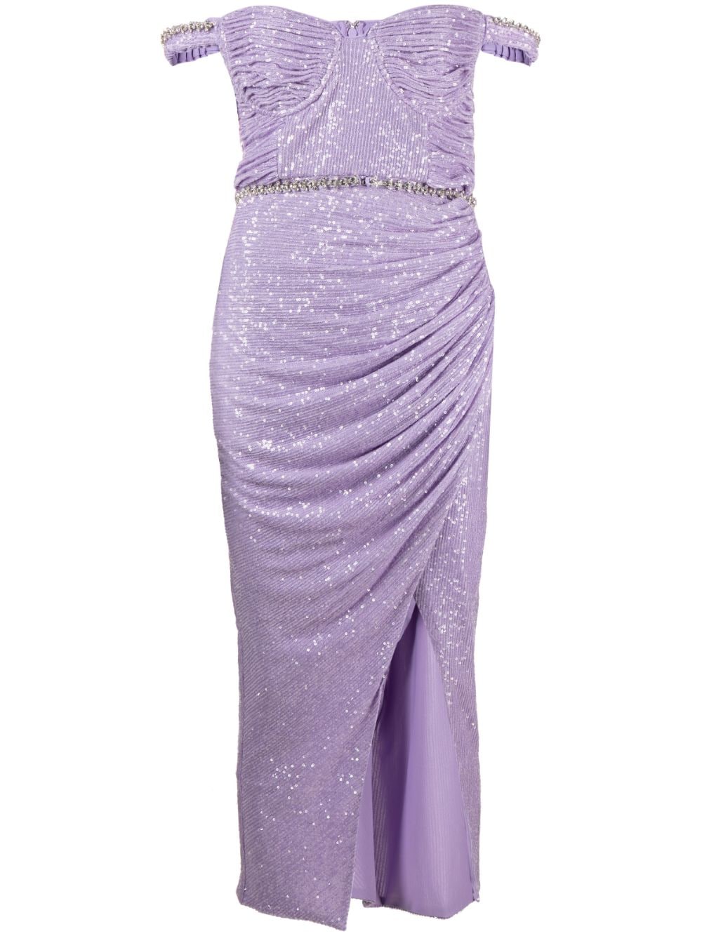 Self-Portrait sequin-embellished off-shoulder midi dress - Purple von Self-Portrait