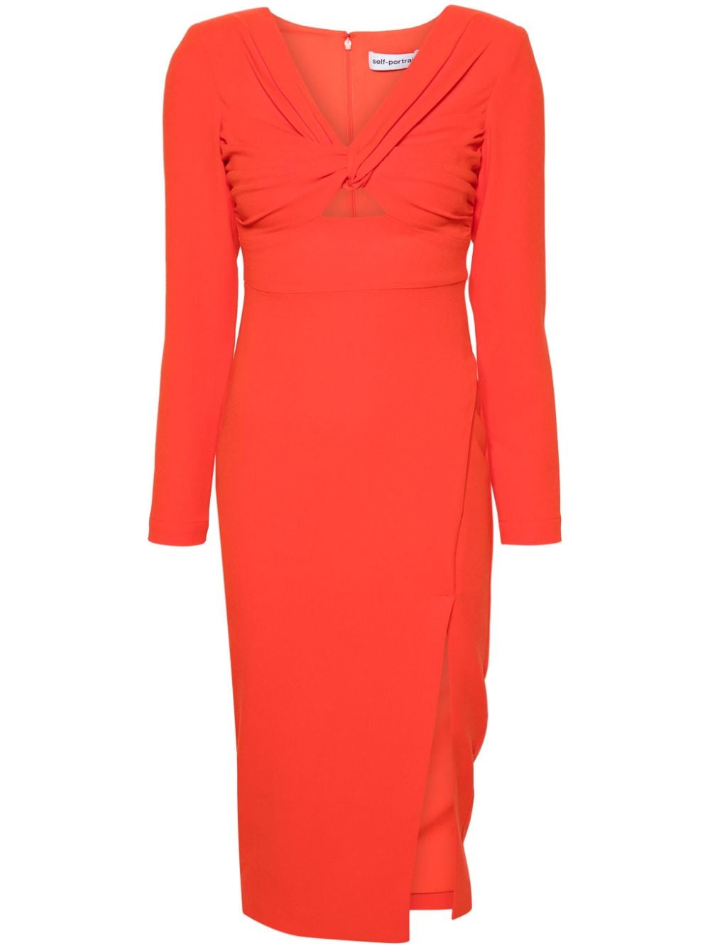 Self-Portrait twist-detail crepe midi dress - Orange von Self-Portrait