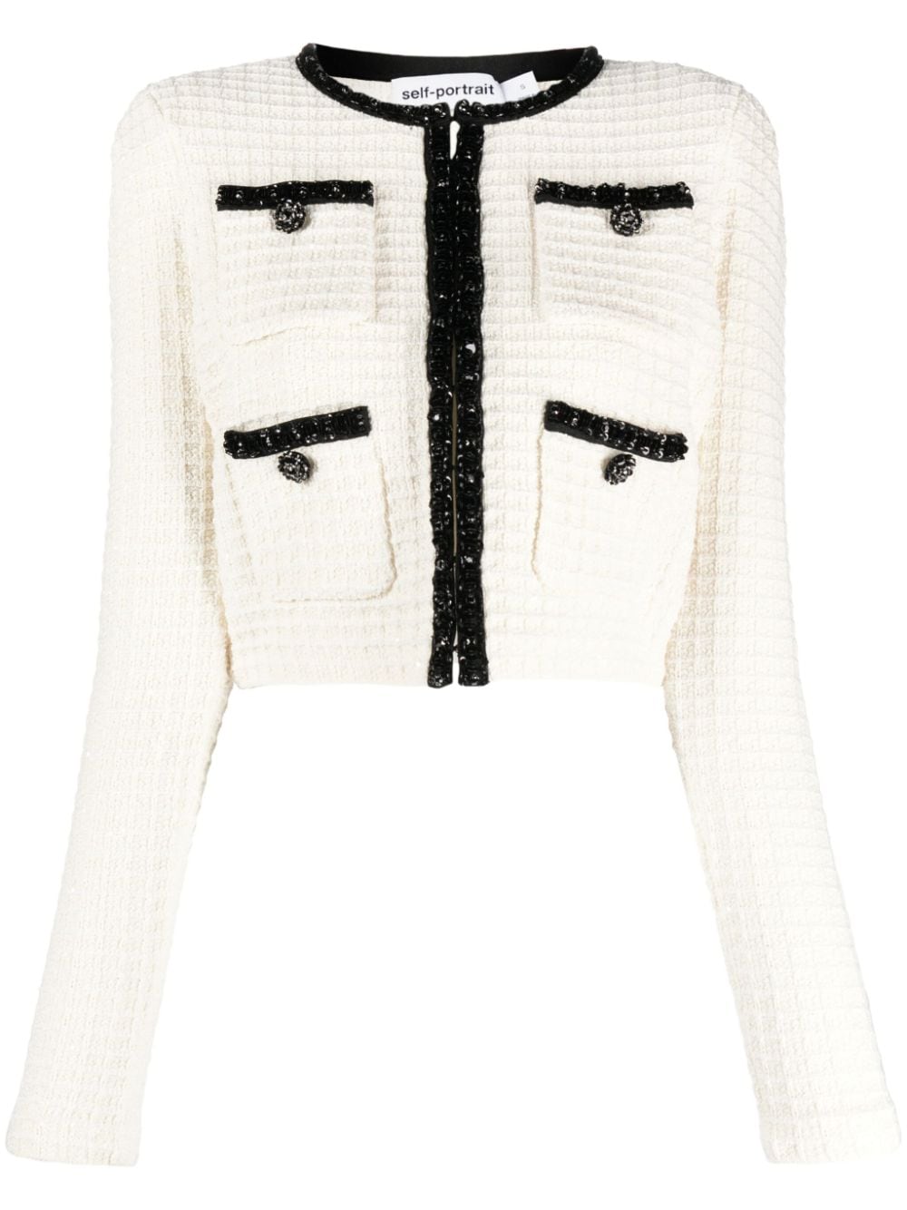 Self-Portrait waffle-knit cropped jacket - White von Self-Portrait