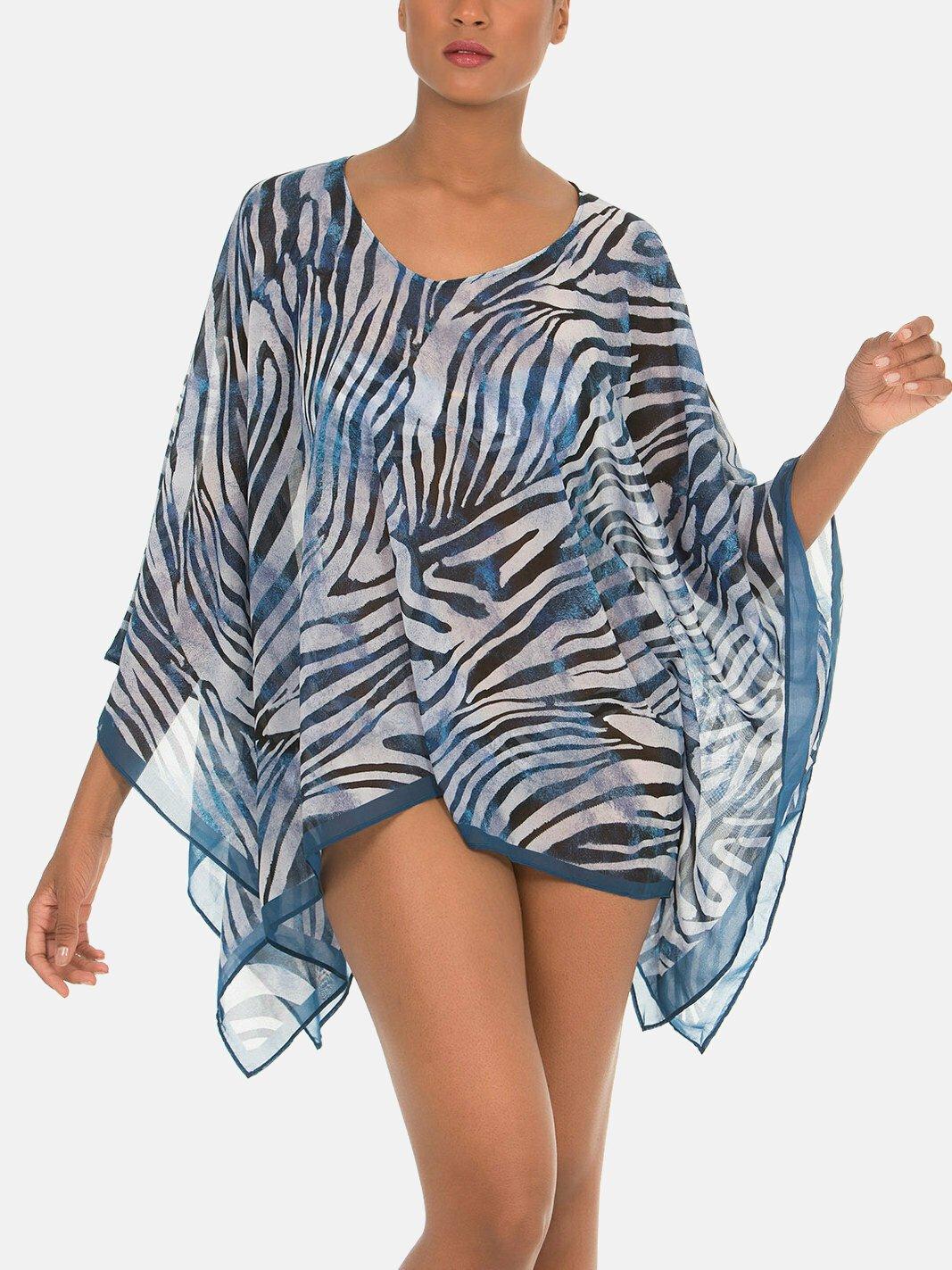 Strand Kaftan Cebras Damen Blau ONE SIZE von Selmark