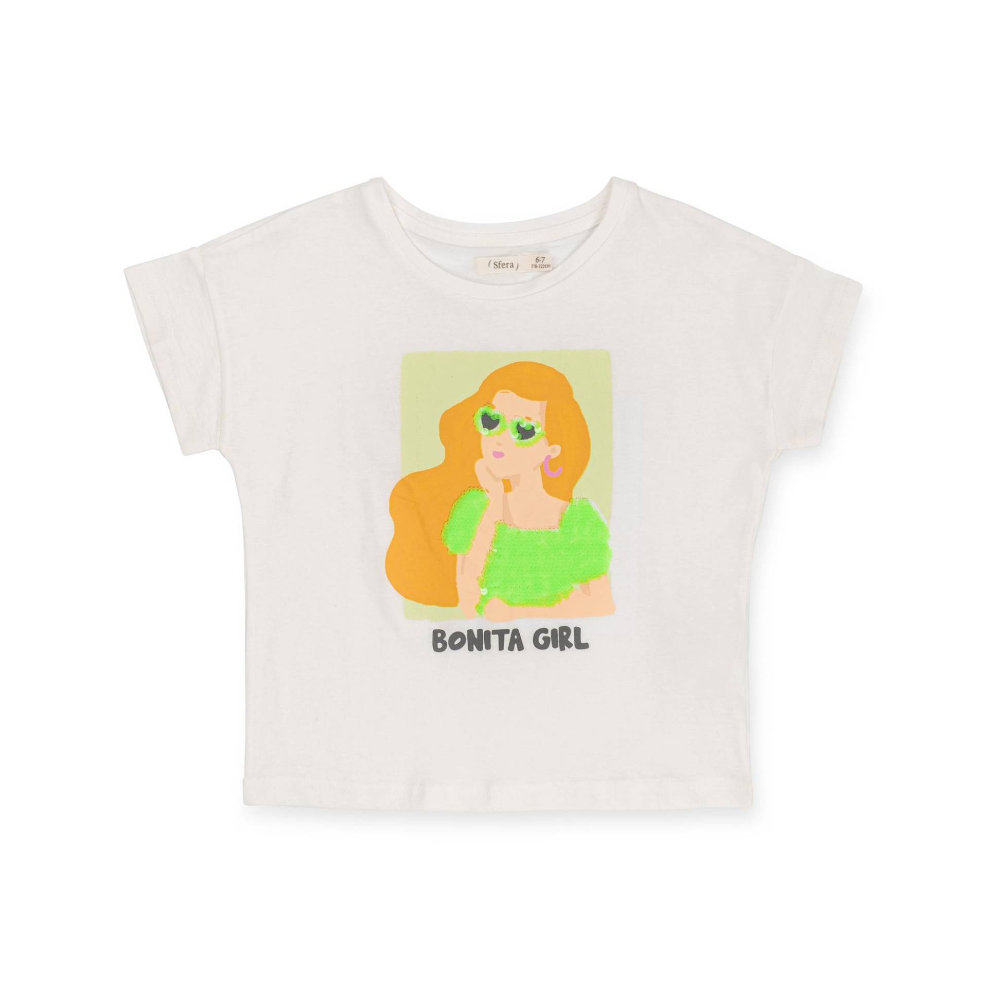 T-shirt, Kurzarm Mädchen Ecru 116-122 von Sfera