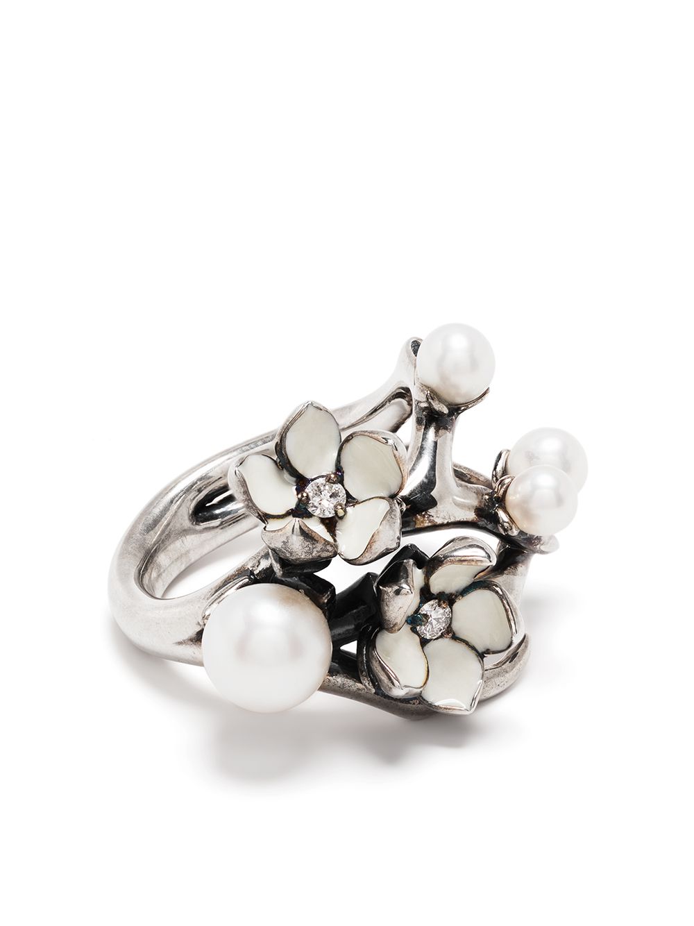 Shaun Leane Cherry Blossom diamond pearl ring - Silver von Shaun Leane