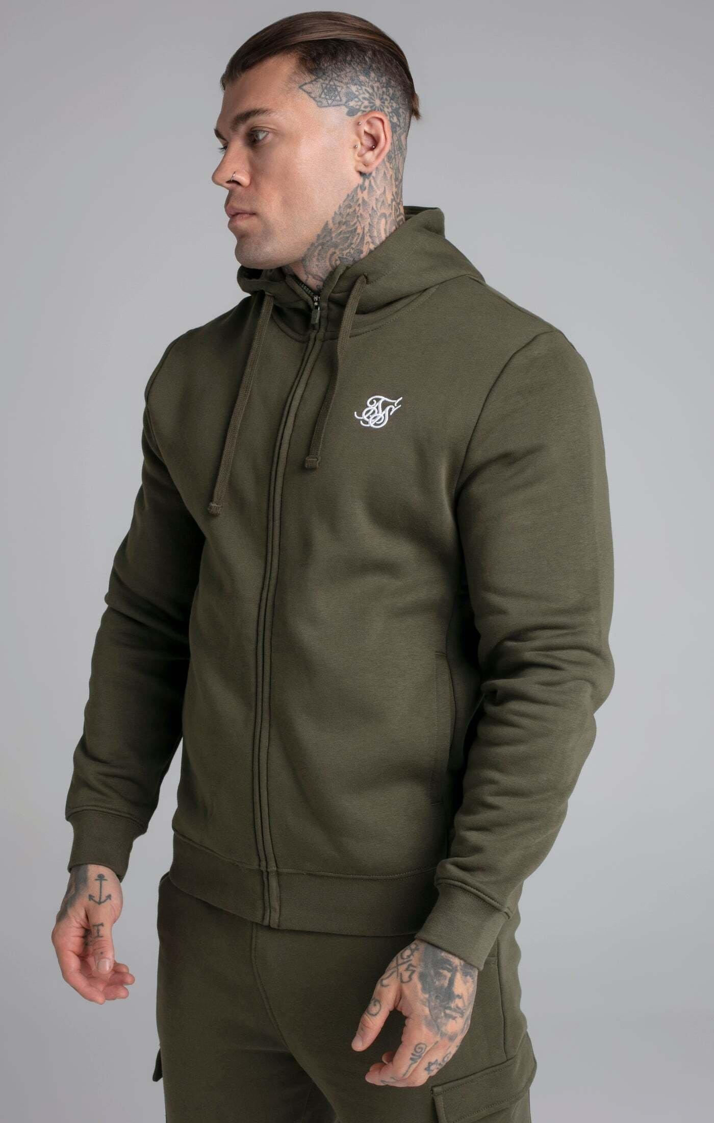 Kapuzenpullover Khaki Essential Zip Through Funnel Hoodie Herren Khaki S von Sik Silk