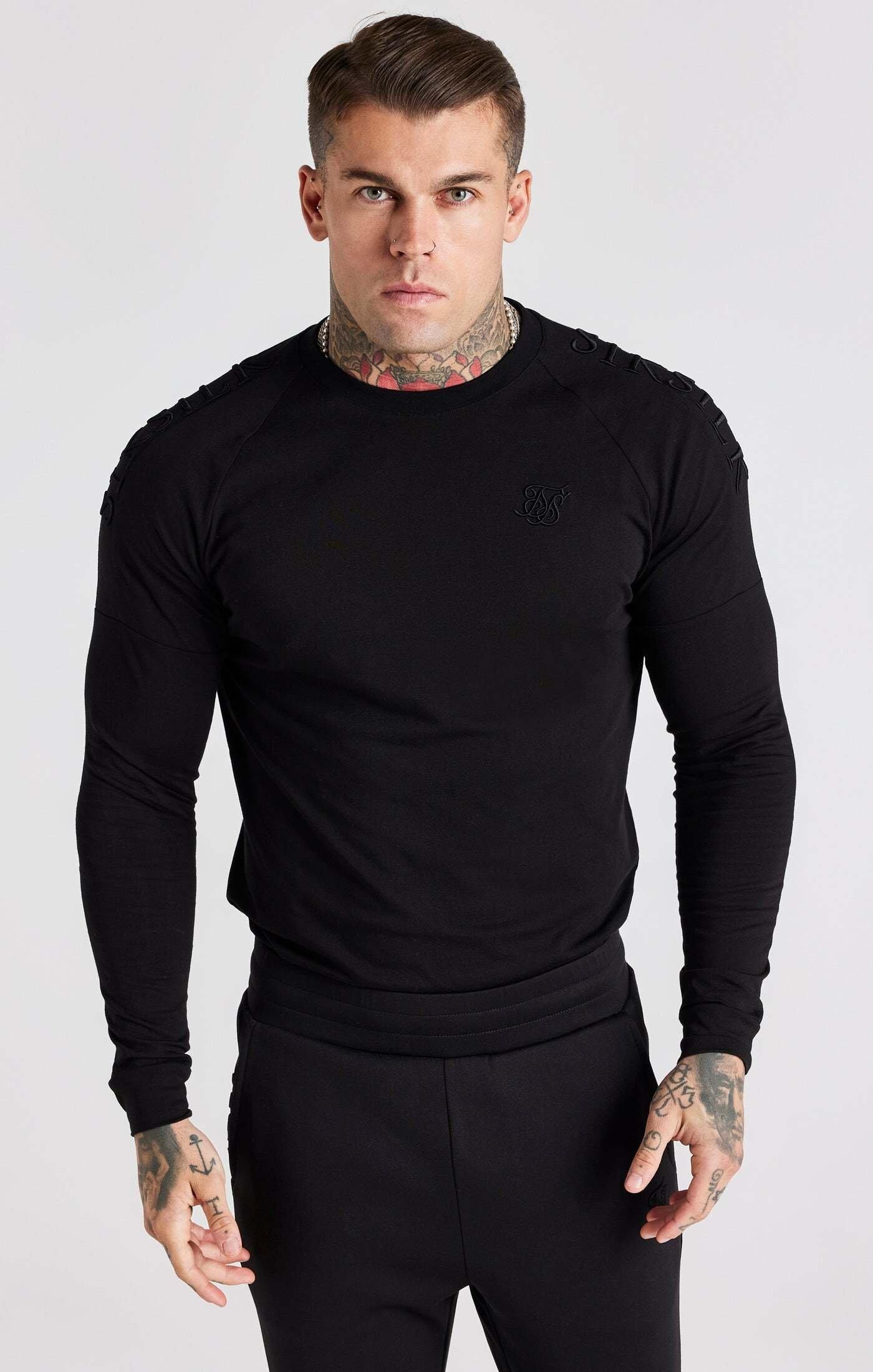 Langarmshirts Black Panel Muscle Fit T-shirt Herren Schwarz S von Sik Silk