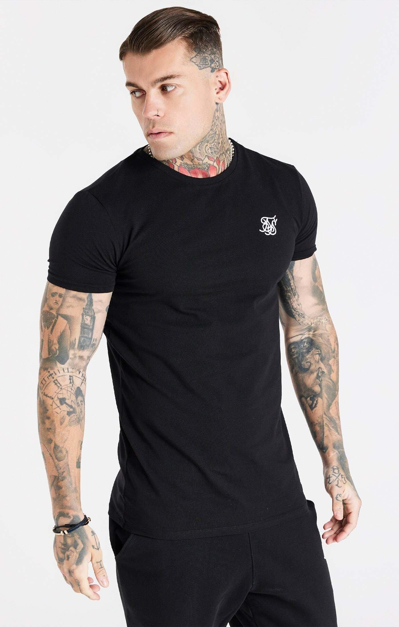 T-shirts Black Essential Short Sleeve Muscle Fit T-shirt Herren Schwarz XS von Sik Silk