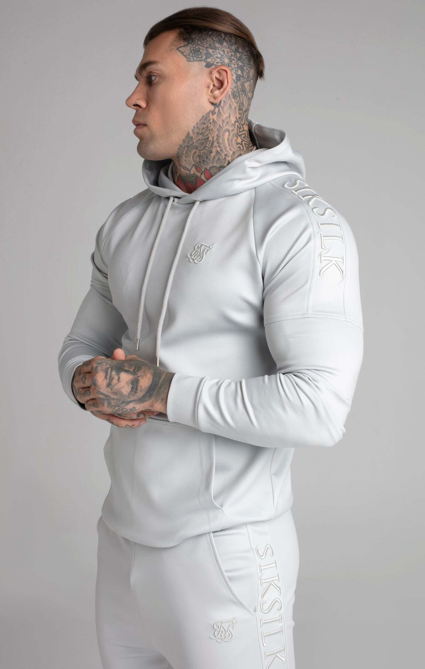 Siksilk Kurzarmpullover »Kapuzenpullover Grey Panel Hoodie« von SikSilk