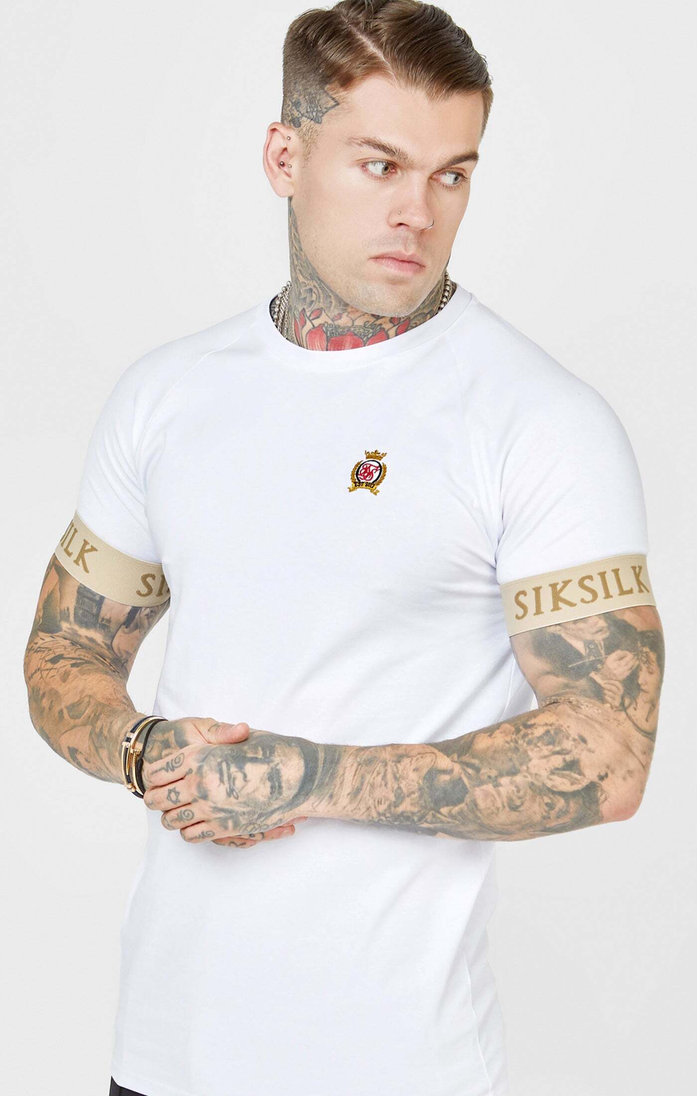 Siksilk T-Shirt »T-Shirts White Crest Elasticated Cuff T-Shirt« von SikSilk