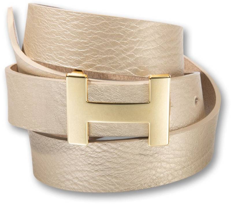 Silberfarbengift Koppelgürtel, grafische Schliesse goldfarben von Silbergift