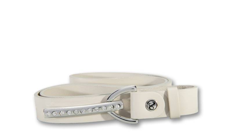Silberfarbengift Ledergürtel, Metallic-Look, mit Strass-Steinen besetzt, Logo-Pin von Silbergift