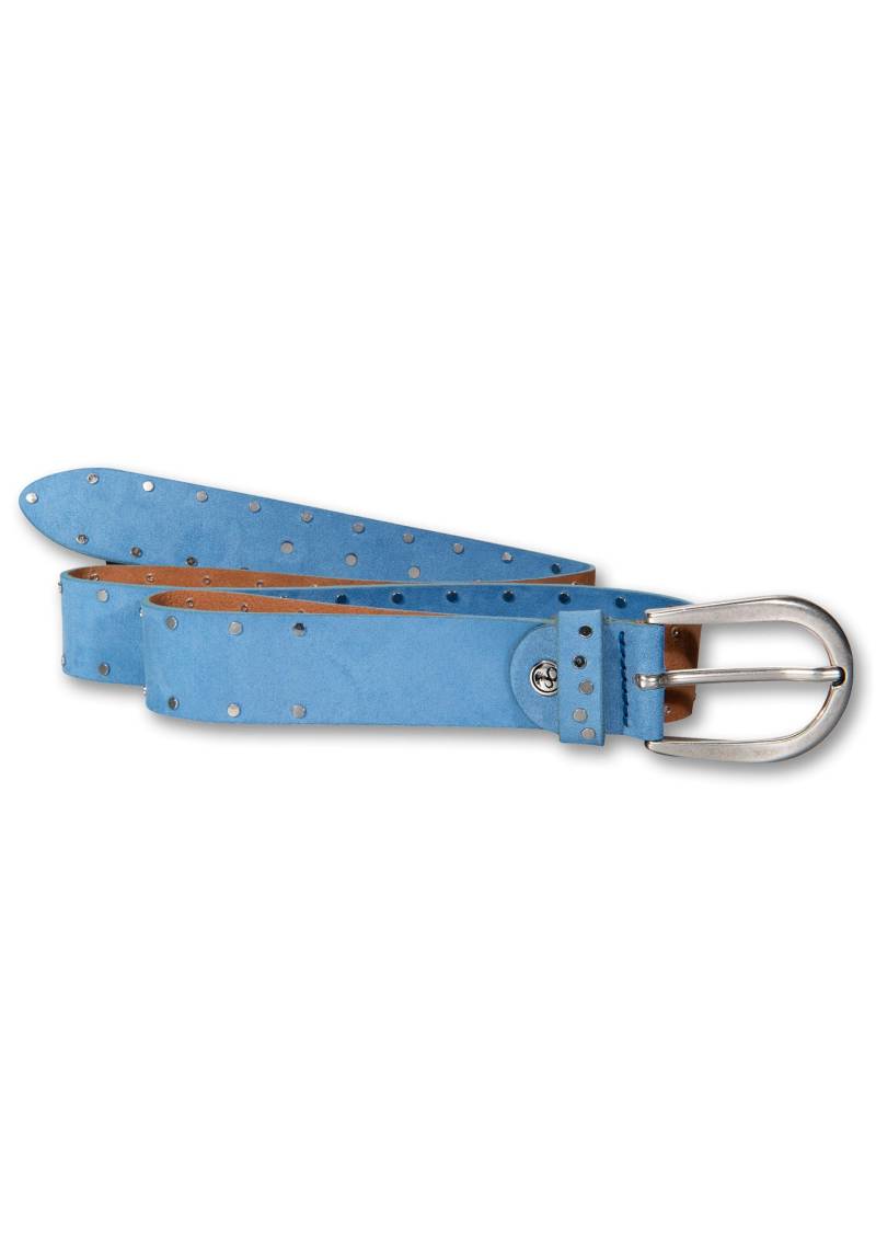 Silberfarbengift Nietengürtel, Veloursleder, Logo-Pin, silberfarbene Schliesse von Silbergift