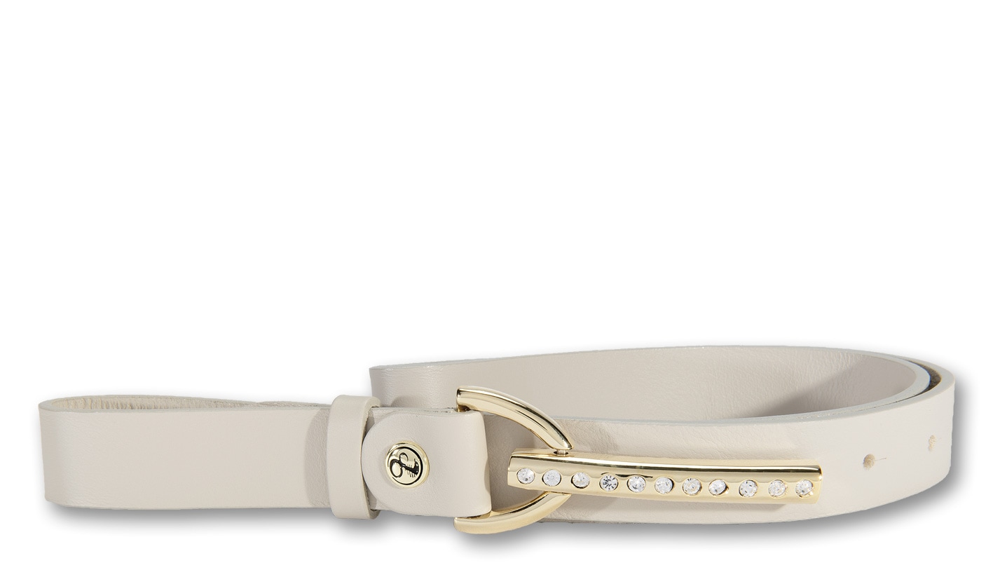 Silberfarbengift Ledergürtel, Metallic-Look, mit Strass-Steinen besetzt, Logo-Pin Silberfarbengift Ledergürtel, Metallic-Look, mit Strass-Steinen besetzt, Logo-Pin von Silbergift