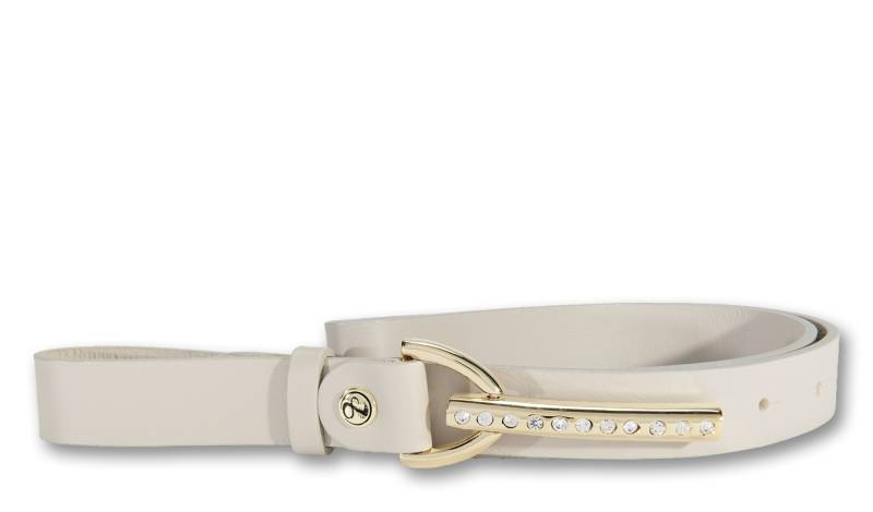 Silberfarbengift Ledergürtel, Metallic-Look, mit Strass-Steinen besetzt, Logo-Pin von Silbergift