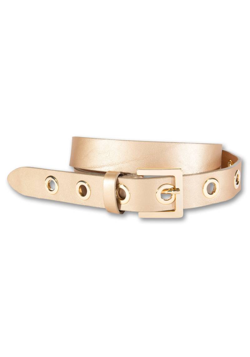 Silberfarbengift Ledergürtel, Mit Metallösen, eckige Schliesse goldfarben von Silbergift